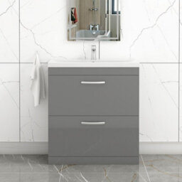 Royal Bathrooms Turin Indigo Grey Gloss 800mm Floor Standing Vanity Unit 2 Drawer With Mid-Edge Basin Sink