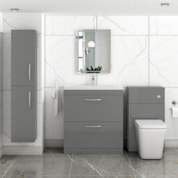 Royal Bathrooms Turin Indigo Grey Gloss 800mm Floor Standing Vanity Unit 2 Drawer With Mid-Edge Basin Sink - thumbnail 4