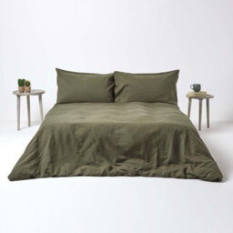 Homescapes Khaki Green European Linen Duvet Cover Set, 150 X 200 Cm - thumbnail 3