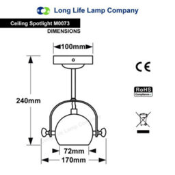 Long Life Lamps Company Black Adjustable Retro Industrial Ceiling Spot Light Single Eyeball M0073 - thumbnail 2