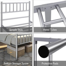 Modern Silver Metal Bed Frame 3Ft Single With Headboard Footboard Sturdy - thumbnail 4