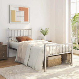 Modern Silver Metal Bed Frame 3Ft Single With Headboard Footboard Sturdy - thumbnail 1