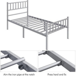 Modern Silver Metal Bed Frame 3Ft Single With Headboard Footboard Sturdy - thumbnail 3