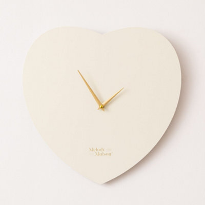 Melody Maison Wooden Ivory & Gold Detailed Heart Shaped Wall Clock - 40Cm X 40Cm - image 1