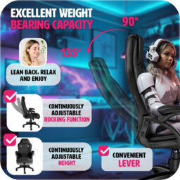 Tectake Gaming Chair Tyson - Ergonomic Shape, Thick Padding - Black - thumbnail 4