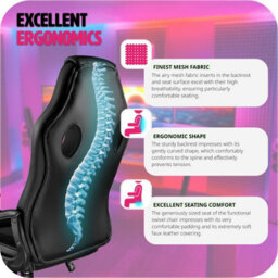 Tectake Gaming Chair Tyson - Ergonomic Shape, Thick Padding - Black - thumbnail 5