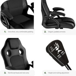 Tectake Gaming Chair Tyson - Ergonomic Shape, Thick Padding - Black - thumbnail 3