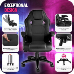 Tectake Gaming Chair Tyson - Ergonomic Shape, Thick Padding - Black - thumbnail 7