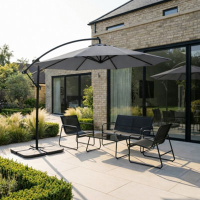 Jack Stonehouse 3M Banana Cantilever Hanging Parasol For Garden Patio - Grey - image 1