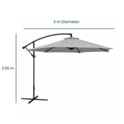 Jack Stonehouse 3M Banana Cantilever Hanging Parasol For Garden Patio - Grey - thumbnail 3