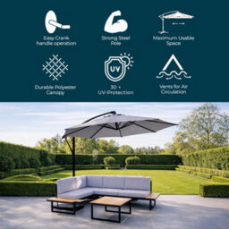 Jack Stonehouse 3M Banana Cantilever Hanging Parasol For Garden Patio - Grey - thumbnail 2
