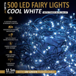 NETTA 500 Led Fairy String Lights 12.5M Indoor & Outdoor Christmas Tree Lights Green Cable - Cool White - thumbnail 2