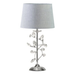 Lighting Supermarket Crystal Glass Leaf Design Modern Chrome Table Lamp With Grey Linen Shade - thumbnail 1