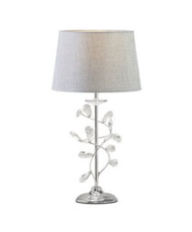 Lighting Supermarket Crystal Glass Leaf Design Modern Chrome Table Lamp With Grey Linen Shade - thumbnail 2