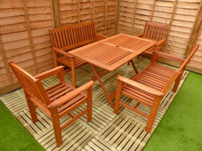 Hardwood 6 Seat Garden Dining Set With 2 Armchairs, Two X 2 Seater Benches And Rectangular Table - Easy, Quick Assembly - image 1
