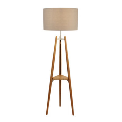 Lighting Collection Christie Wood & Pale Grey Shade Shelf Floor Lamp - image 1