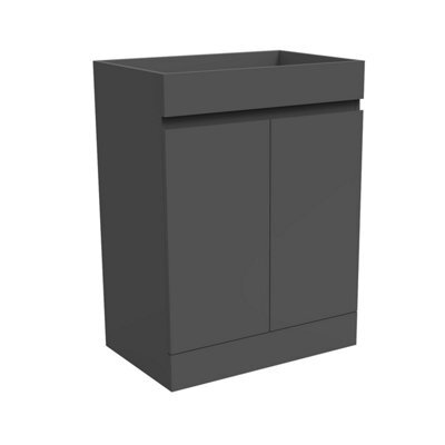 AVER-GROWTH Freestanding Bathroom Vanity Unit Matt Grey Flat Pack Bathroom Cabinets Only 600(W)X390X(D)X800(H)mm With 2 Doors - image 1