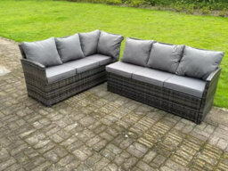 Fimous 9 Seater Rattan Garden Furniture Corner Sofa Dining Table Sets Outdoor Patio With 3 Stools - thumbnail 3