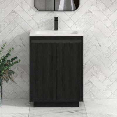 Royal Bathrooms Orion 600mm Floor Standing Bathroom Vanity Unit 2 Door Hale Black With Matt Stone Basin & Black Accent Trim - image 1