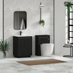 Royal Bathrooms Orion 600mm Floor Standing Bathroom Vanity Unit 2 Door Hale Black With Matt Stone Basin & Black Accent Trim - thumbnail 4