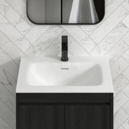 Royal Bathrooms Orion 600mm Floor Standing Bathroom Vanity Unit 2 Door Hale Black With Matt Stone Basin & Black Accent Trim - thumbnail 7