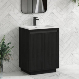 Royal Bathrooms Orion 600mm Floor Standing Bathroom Vanity Unit 2 Door Hale Black With Matt Stone Basin & Black Accent Trim - thumbnail 6