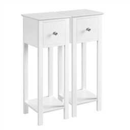 Yaheetech Set Of 2 White Slim Bedside Tables With Storage Drawers Nightstand For Living Room Bedroom - thumbnail 2