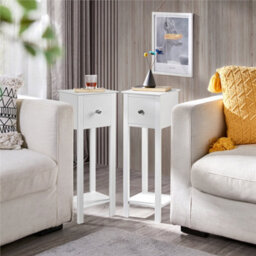 Yaheetech Set Of 2 White Slim Bedside Tables With Storage Drawers Nightstand For Living Room Bedroom - thumbnail 3