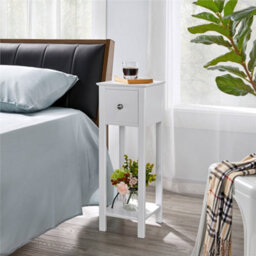 Yaheetech Set Of 2 White Slim Bedside Tables With Storage Drawers Nightstand For Living Room Bedroom - thumbnail 1