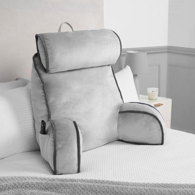 OHS Reading Pillow With Head Rest Super Soft High Back Support Bed Sofa, Grey - image 1
