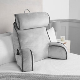 OHS Reading Pillow With Head Rest Super Soft High Back Support Bed Sofa, Grey - thumbnail 1