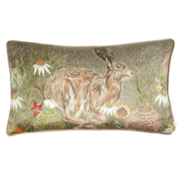 Wylder Meadow Bloom Hazel Hare Printed Chenille Cushion Cover - thumbnail 1