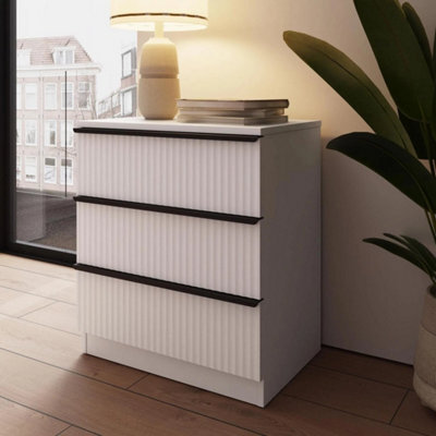White Scalloped 3 Drawer Chest Ripple Effect Scratch Resistant Finish - image 1