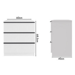 White Scalloped 3 Drawer Chest Ripple Effect Scratch Resistant Finish - thumbnail 2