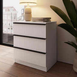 White Scalloped 3 Drawer Chest Ripple Effect Scratch Resistant Finish - thumbnail 1