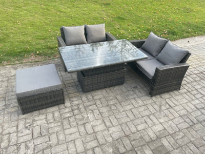Fimous 4 Pieces Garden Furniture Sets Rattan Outdoor Patio Height Adjustable Rising Lifting Table Sofa Dining Set - image 1