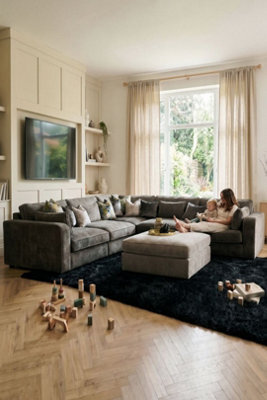 Loft Home Evelyn Charcoal Grey Fabric Modular Six Section Sofa