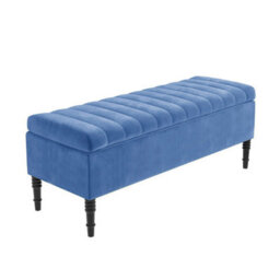 120Cm Paris Striped Ottoman Storage Bench- Plush Velvet Shoe Bench - Duck Egg Upholstery Footstool With Storage - thumbnail 4