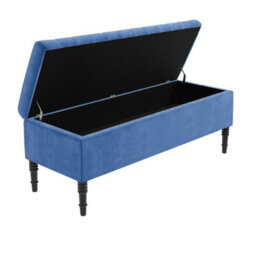 120Cm Paris Striped Ottoman Storage Bench- Plush Velvet Shoe Bench - Duck Egg Upholstery Footstool With Storage - thumbnail 5