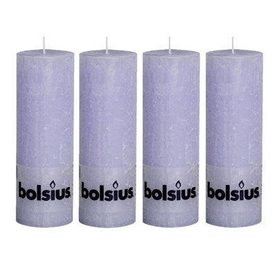 Bolsius 4Pc Pastel Purple Rustic Pillar Candles 190 X 68mm