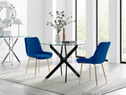 Furniturebox Uk Novara 100Cm Round Black Leg Dining Table & 2 Navy Pesaro Gold Leg Chairs