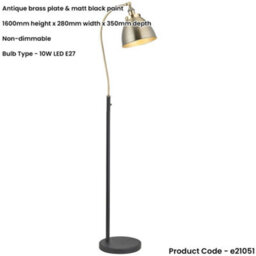 Loops 1600mm Floor Lamp - Antique Brass & Matt Black Industrial Resto Adjustable - Standing Led Light Base & Shade - thumbnail 2