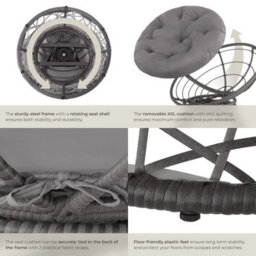 Tectake Garden Chair Gargano - Rotatable, Resilient Polyrattan, Comfortable Round Cushion,  - Grey - 1 - thumbnail 5