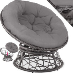 Tectake Garden Chair Gargano - Rotatable, Resilient Polyrattan, Comfortable Round Cushion,  - Grey - 1 - thumbnail 1