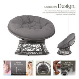 Tectake Garden Chair Gargano - Rotatable, Resilient Polyrattan, Comfortable Round Cushion,  - Grey - 1 - thumbnail 3