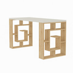Decortie Labirent Modern Working Table With Bookshelf Legs White Oak 137Cm - thumbnail 2