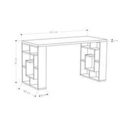 Decortie Labirent Modern Working Table With Bookshelf Legs White Oak 137Cm - thumbnail 3