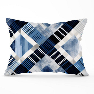 Warren Reed Designer Checkered Square Black And Blue Cushions 33Cm X 48Cm - image 1