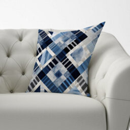 Warren Reed Designer Checkered Square Black And Blue Cushions 33Cm X 48Cm - thumbnail 2