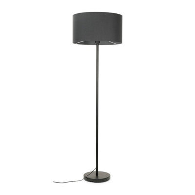 Valuelights Charles Black Floor Lamp With Charcoal Drum Shade - image 1